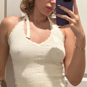 Reformation Cream Halter Knit Top